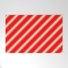 [ Thumbnail: Red & Bisque Colored Lined Pattern Welcome Mat ]