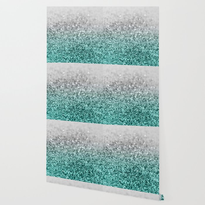 Silver Teal Ocean Glitter Glam 1 Shiny Decor Art Society6 Wallpaper By Anitabellajantz Society6