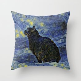 Indigo martian cat in Vincent Van Gogh impressionist painting style. Throw Pillow