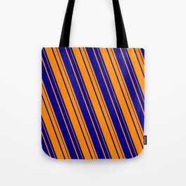 [ Thumbnail: Dark Orange and Dark Blue Colored Lines Pattern Tote Bag ]