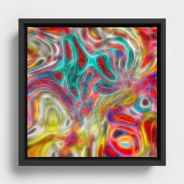 Surrealistic Psycho Abstraction In Neon Bright Colors Framed Canvas