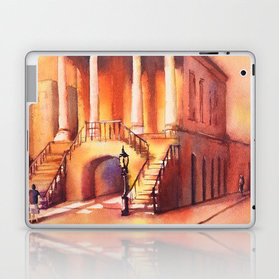 Watercolor painting of exterior of neo-classical Slave Market in downtown colonial Charleston, South Laptop & iPad Skin