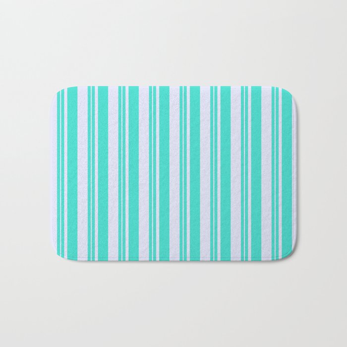 Turquoise and Lavender Colored Stripes/Lines Pattern Bath Mat