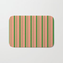 [ Thumbnail: Dark Salmon & Forest Green Colored Lines Pattern Bath Mat ]