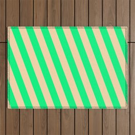[ Thumbnail: Green and Tan Colored Pattern of Stripes Outdoor Rug ]