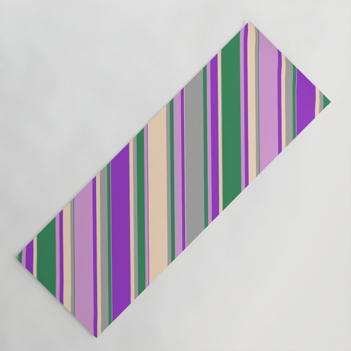 Colorful Dark Orchid, Bisque, Dark Gray, Sea Green & Plum Colored Lines Pattern Yoga Mat