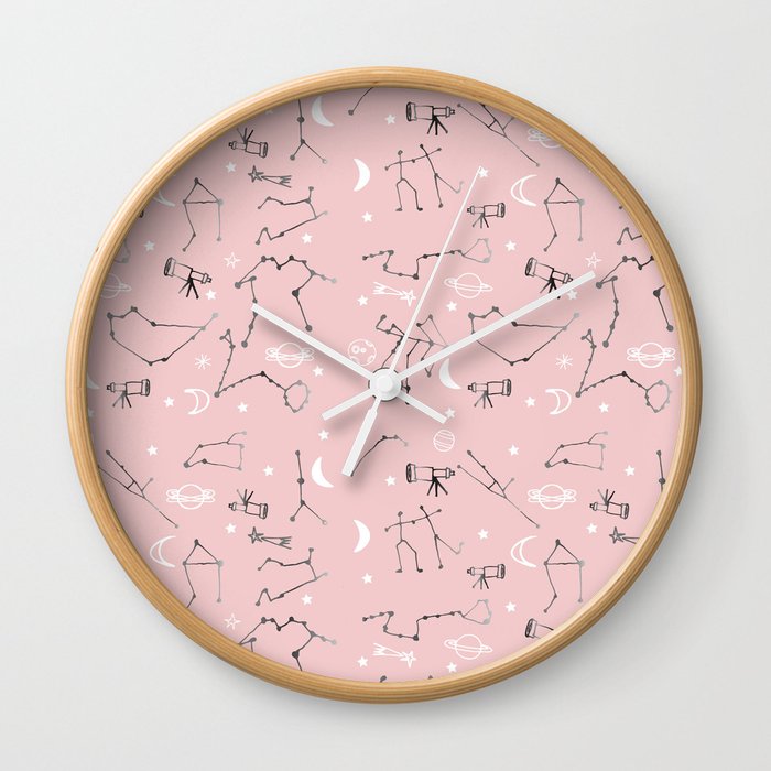 Astrology Pattern Pink #homedecor Wall Clock