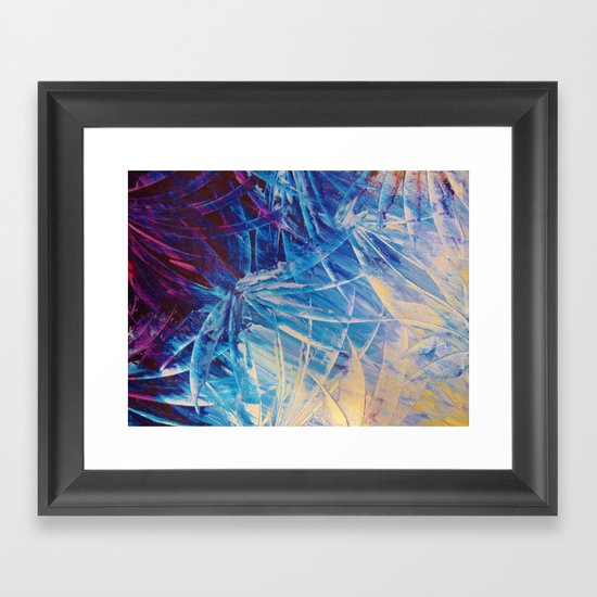 NIGHT FLOWERS - Beautiful Midnight Florals Feathers, Eggplant Lilac Periwinkle Cream Modern Abstract Framed Art Print