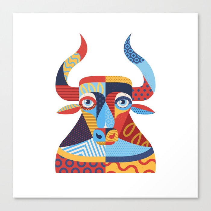Colourful Bull illustration. Year of the bull.  Edit Canvas Print
