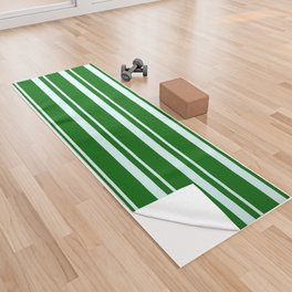 [ Thumbnail: Light Cyan and Dark Green Colored Lined/Striped Pattern Yoga Towel ]