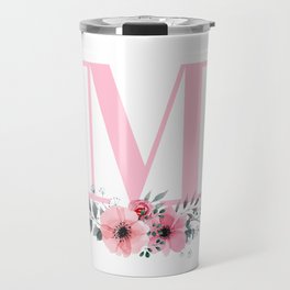 Floral Botanical Watercolor Spray Monogram M Travel Mug