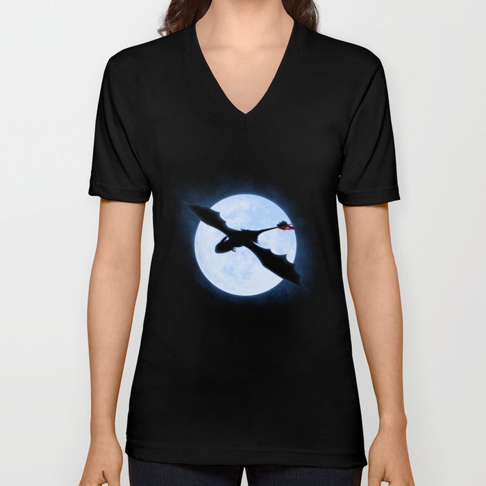 Full Moon Dragon V Neck T Shirt