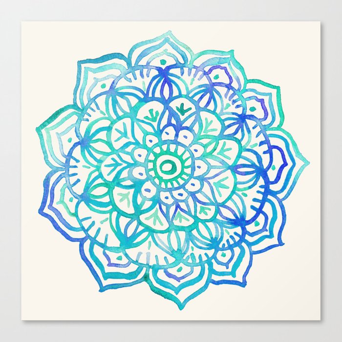 Watercolor Medallion in Ocean Colors Canvas Print