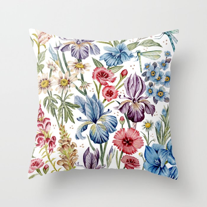 Wildflowers & Insects Throw Pillow