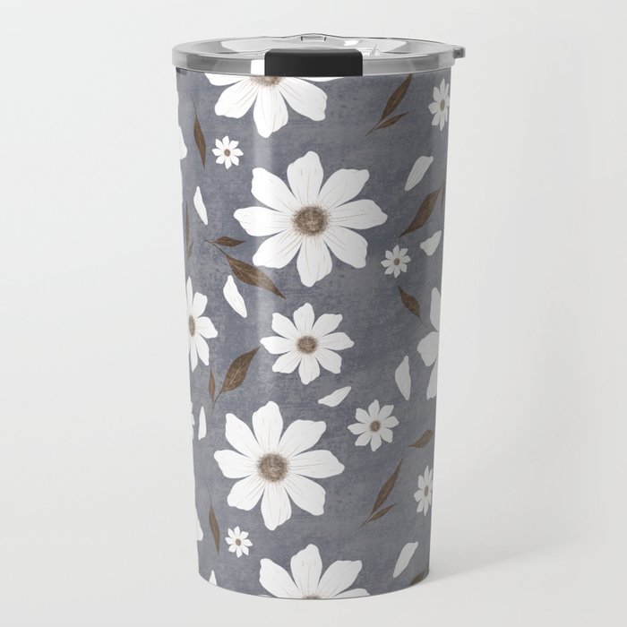 Flowers and leafs with texture gray Travel Mug