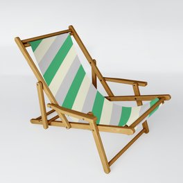 [ Thumbnail: Beige, Light Grey & Sea Green Colored Lined Pattern Sling Chair ]