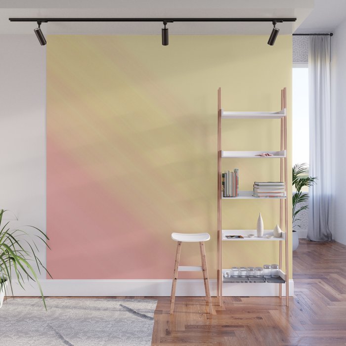 Pastel Ombre Millennial Pink Yellow Diagonal Stripes | Peach, apricot gradient pattern Wall Mural