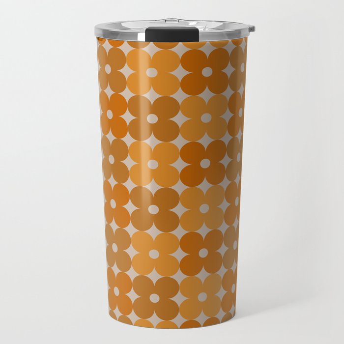 Retro Geometric Flowers Pattern in Burnt Orange Shades Travel Mug