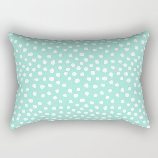 Preppy mint dots polka dots abstract minimal white brushstroke dot pattern print painting Rectangular Pillow
