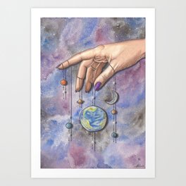 My World Art Print | Realism, Stars, Space, Painting, Galaxy, Puppets, Earth, World, Planets, String 