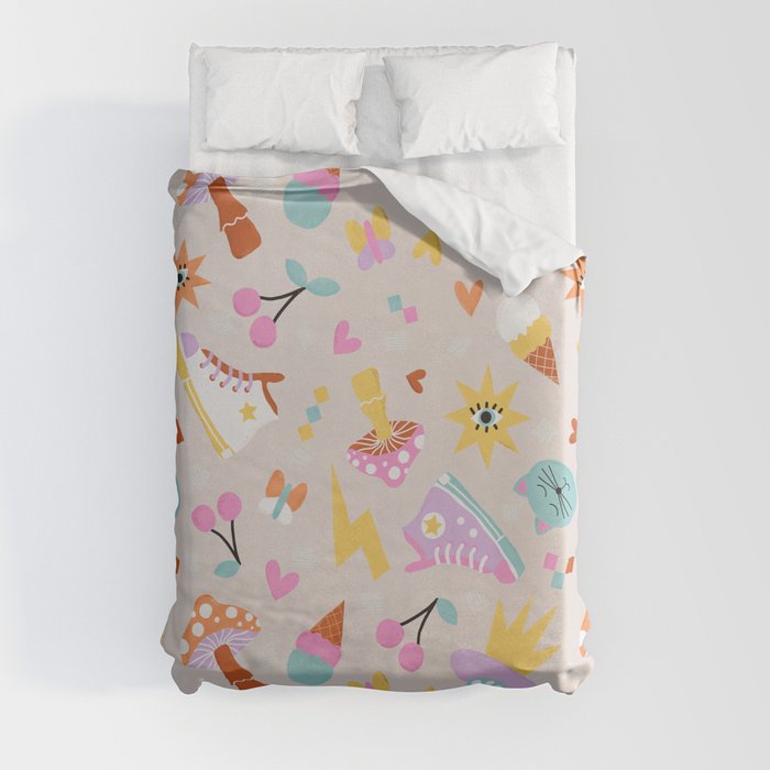 Pastel Nostalgic Doodles - Retro Teen Pattern Duvet Cover