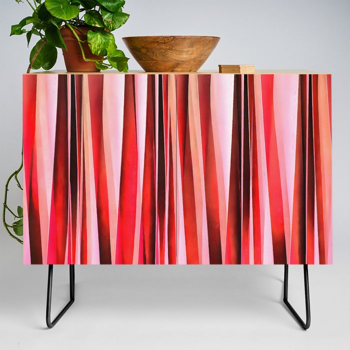 Red Adventure Striped Abstract Pattern Credenza