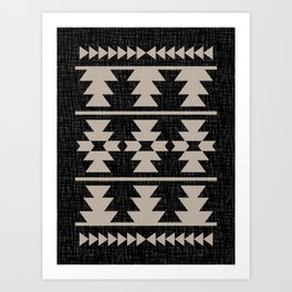 Southwestern Pattern 129 Black and Linen Art Print