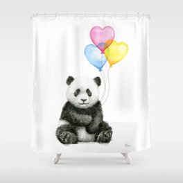 Panda Baby with Heart-Shaped Balloons Whimsical Animals Nursery Decor Shower Curtain