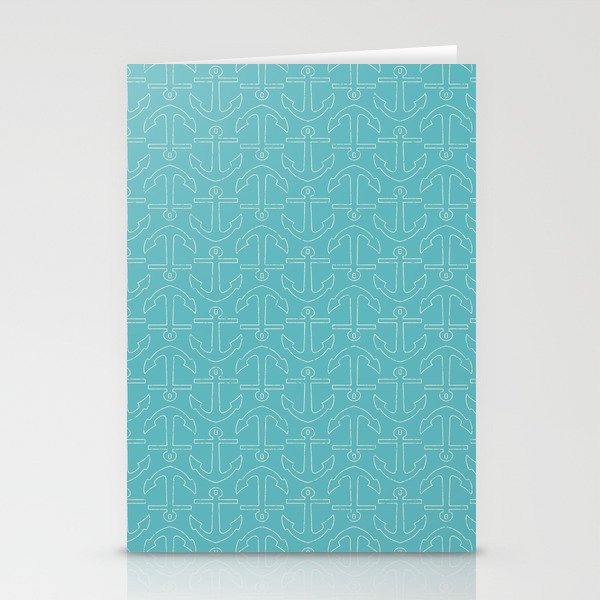 Beach Series Aqua - White Anchors on turquoise background Stationery Cards