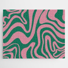 Tropical Abstract Modern Swirl Pattern in Cashmere Rose Pink on Vivid Green Jigsaw Puzzle