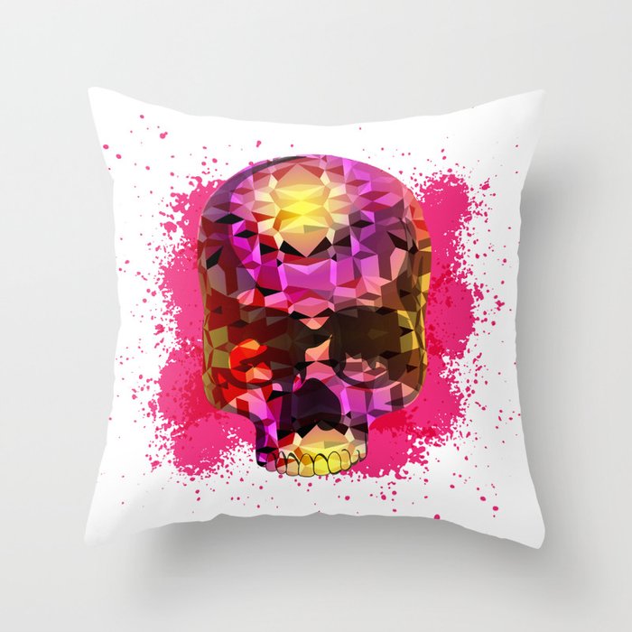 Skull with Crystal Polygon Throw Pillow