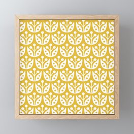Mid Century Modern Scandinavian Floral Pattern Mustard Yellow Framed Mini Art Print