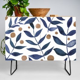 Watercolor berries and branches - indigo and beige Credenza