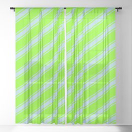 [ Thumbnail: Green & Light Blue Colored Stripes/Lines Pattern Sheer Curtain ]