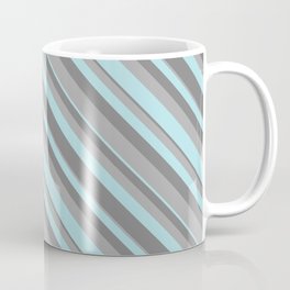 [ Thumbnail: Dark Grey, Powder Blue & Grey Colored Lined Pattern Coffee Mug ]