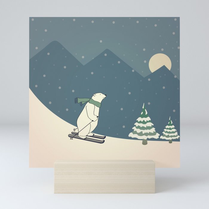 Polar Bear Skiing Mini Art Print