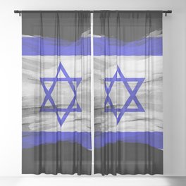 Israel flag brush stroke, national flag Sheer Curtain