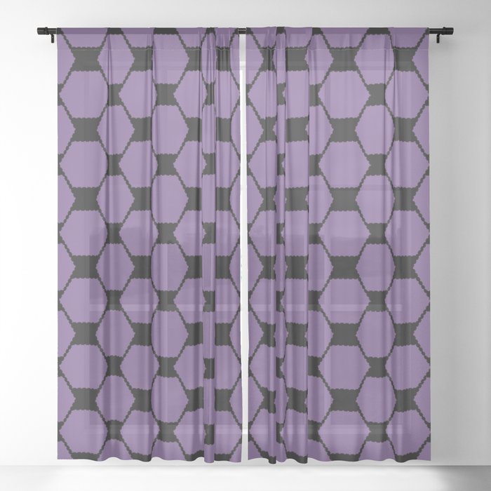 Violet hexagon geometric retro pattern Sheer Curtain