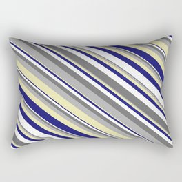 [ Thumbnail: Vibrant Dim Grey, Dark Gray, Pale Goldenrod, Midnight Blue, and White Colored Lined Pattern Rectangular Pillow ]