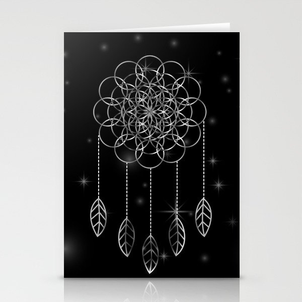 Flower of life Sacred geometry dream catcher in silver Stationery Cards