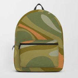 Mod Swirl Retro Abstract Pattern in Vintage Olive Green and Orange Tones Backpack