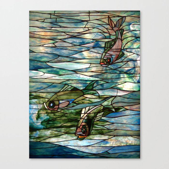Louis Comfort Tiffany - Window, Tiffany Glass, fish Canvas Print
