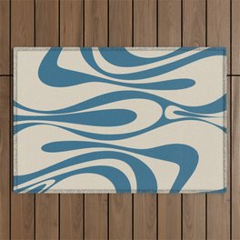 Mod Thang Retro Modern Abstract Pattern in Boho Blue and Beige Outdoor Rug