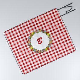 Floral Monogram - red B Picnic Blanket