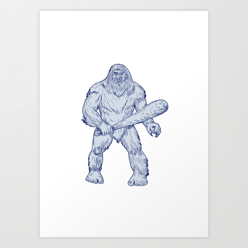 Bigfoot Holding Club Standing Drawing Art Print By Patrimonio Society6 Download 1,900+ royalty free bigfoot vector images. society6