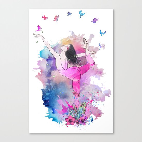 Ballerina with birds Canvas Print