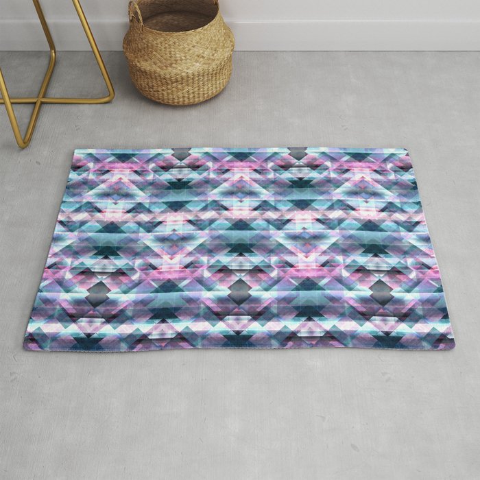 Pink And Blue Bohemian Abstract Aztec, Pink Aztec Rug