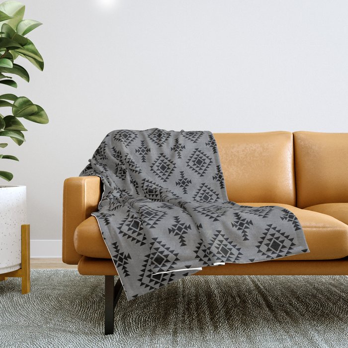 Grey and Black Native American Tribal Pattern Throw Blanket