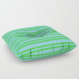 [ Thumbnail: Sky Blue & Lime Green Colored Stripes/Lines Pattern Floor Pillow ]