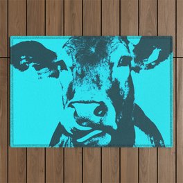 Cow Black and Blue Outdoor Rug